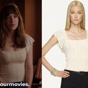 Ralph Lauren Black Label ivory lace/pointelle knit top with ruffle cap sleeves.